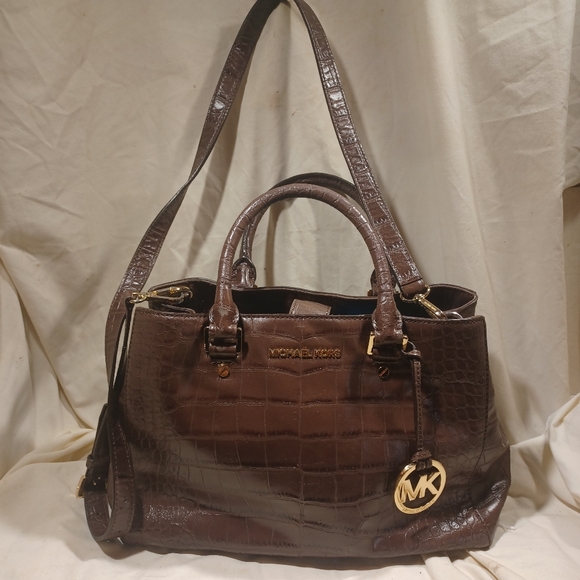 Michael Kors Dark Brown Crocodile-Embossed Satchel - Picture 1 of 9
